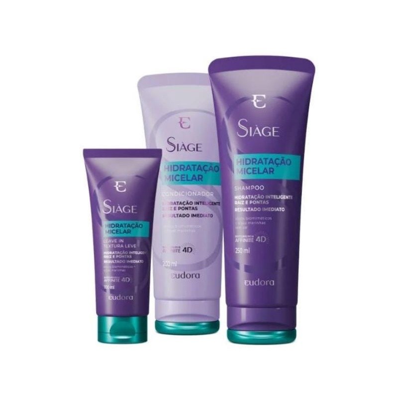 Kit Hidratação Micelar Shampoo Condicionador Leave-In Eudora Siàge ...