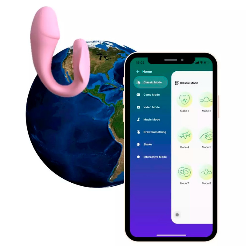 Vibrador de Casal formato U Glande Recarregável USB Controle Remoto no APP 10 modos