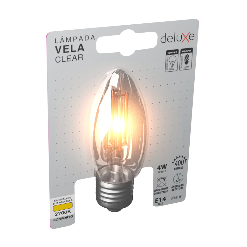 Lâmpada de Led Filamento Retro Vintage Vela Clear 4W E14 2700k Deluxe Bivolt Luz Branco Quente