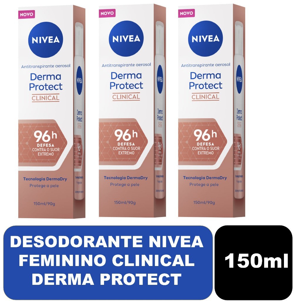 Kit com 03un Desodorante Nivea Clinical Derma Protect Feminino Aerosol Antitranspirante 150ml