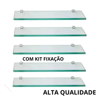 KIT 5 PRATELEIRAS DE VIDRO INQUEBRAVEL 40X10CM COM KIT FIXAÇÃO