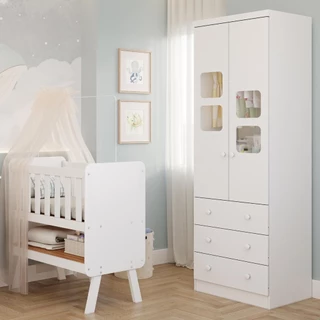 Quarto de Bebê Completo Mini Berço Faura Guarda Roupa Uli 2 Portas 3 Gavetas 100% MDF em Oferta na Shopee