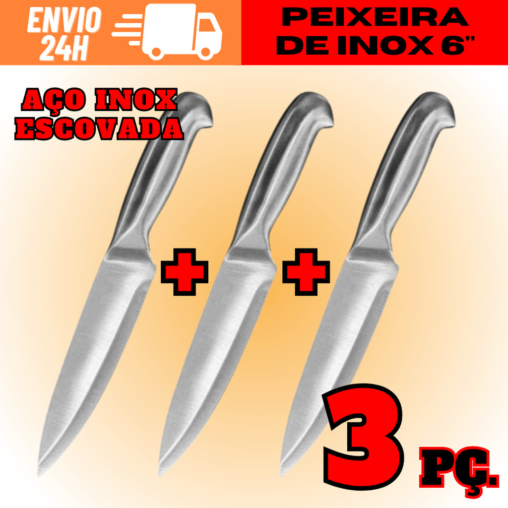 Faca Peixeira 100% Inox Escovado Com Cabo Maciço Sem Solda Envio Rápido