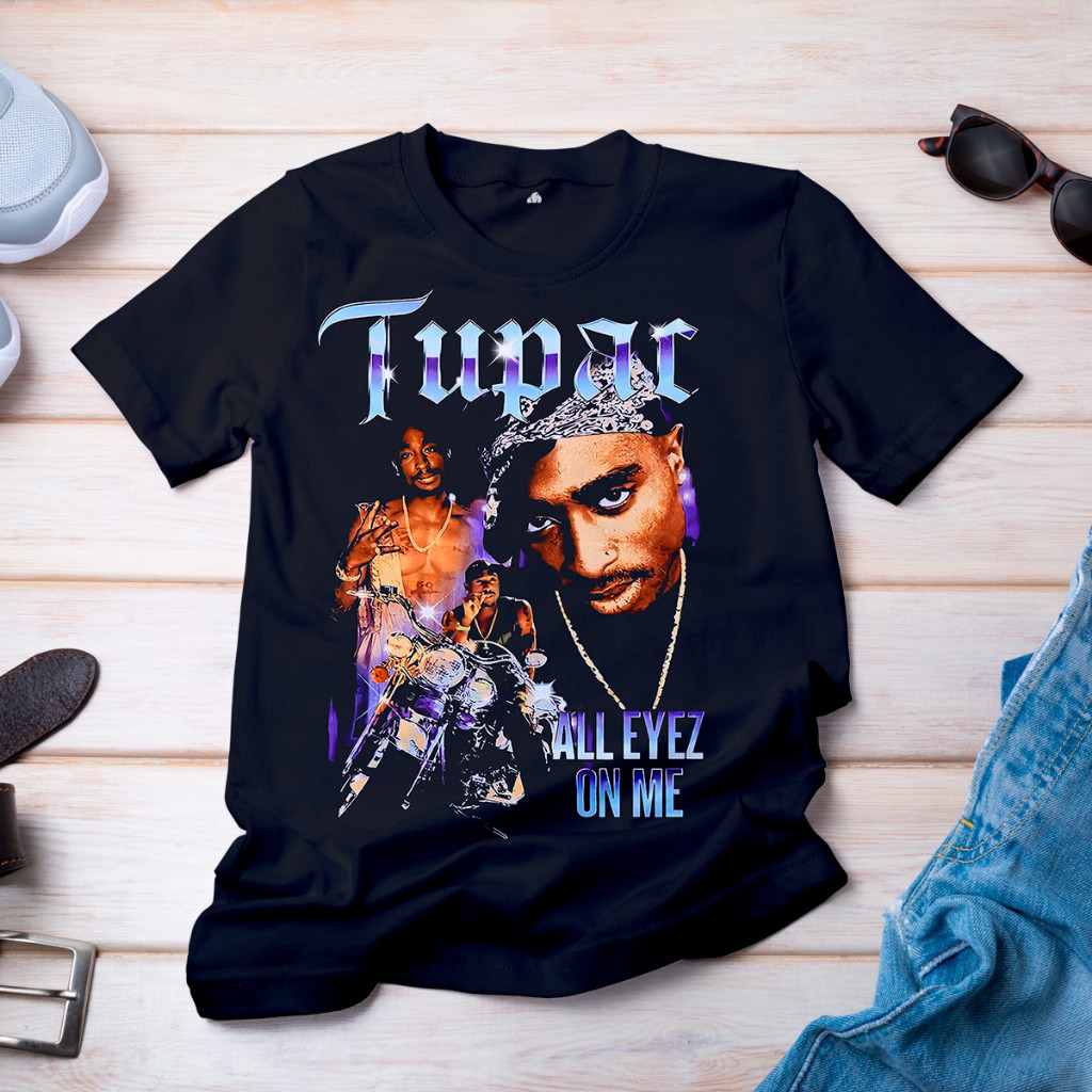 Camiseta Tupac All Eyez Unisex - Negra, Talla XL, Producto Oficial, 100% Algodón, Lavable A Máquina