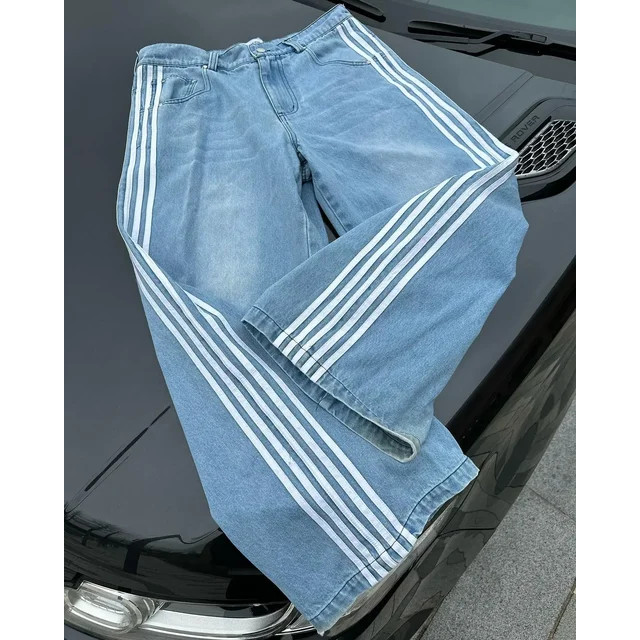 Calças De Brim Largas Harajuku Goth Y2k Jeans Para Homens Preto
