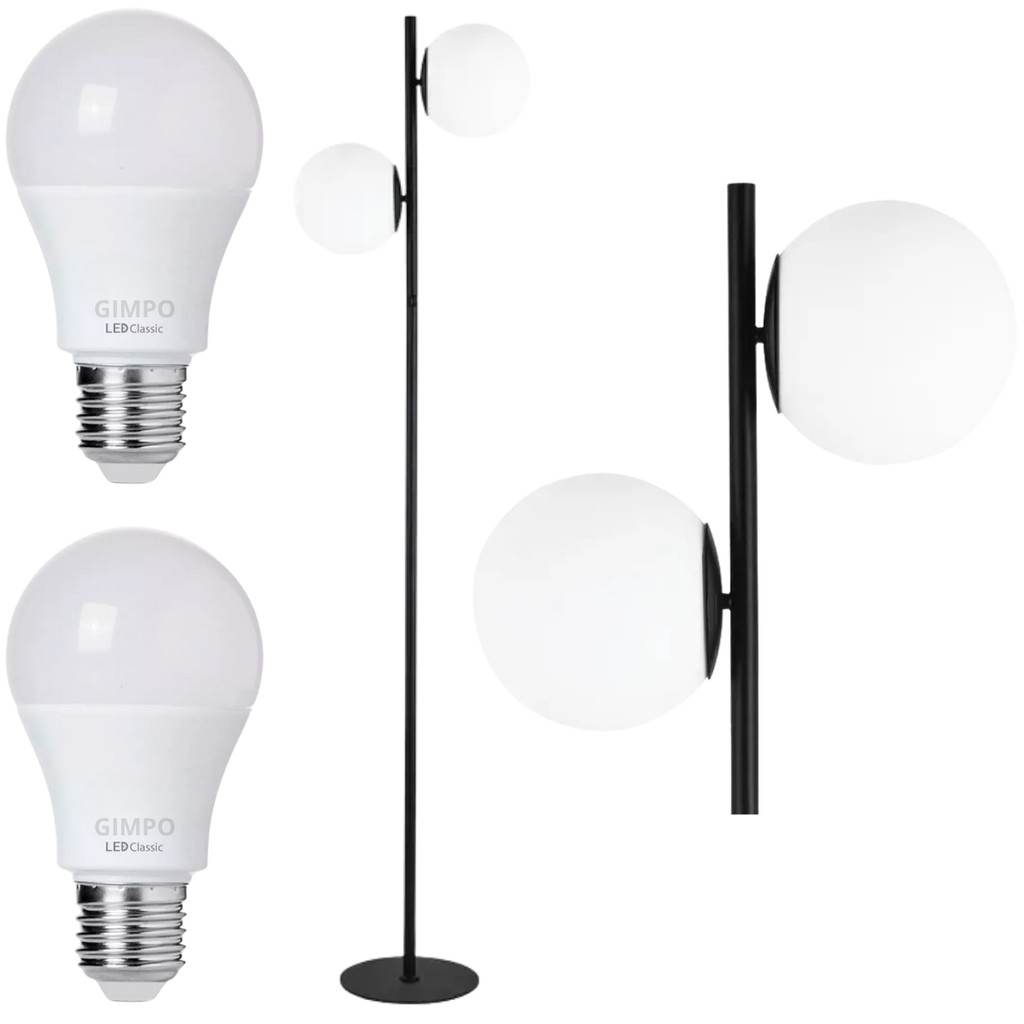 Luminária Piso Chão 162cm Jabuticaba 2 Globos KJTD-710-GOLD + 2 Lâmpadas LED 12W Bivolt