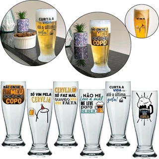 Kit 6 Copos de Vidro Munich Pilsen 200ml Frases Divertidas Presente Criativo Cerveja