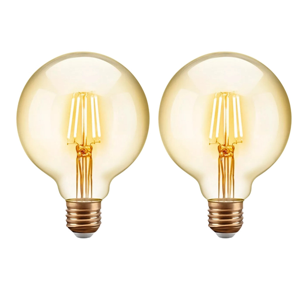 2 Lâmpadas Filamento de Led Retrô G95 4w 127v 220v Vintage 2400K Amarelo Âmbar