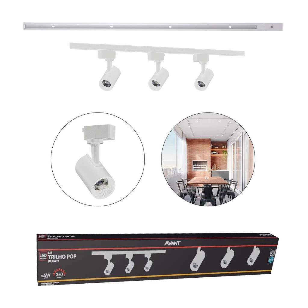 Kit trilho Eletrificado 3 Spot Led + 1 Metro de Trilho Pop 15w 3000k Branco Quente 110v/220v Branco Cod: 251931388