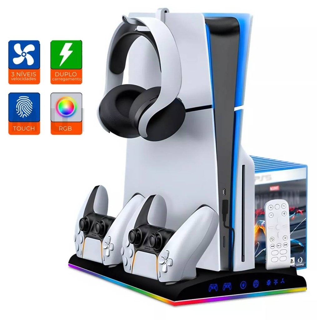 Base Carregamento Para PS5 Slim Fat Cooler Touch LED RGB Tp5-3570 ...