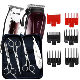 KitMaquinas de Cortar Cabelo + Kit Tesouras Profissionais Para Barbeiro Tesoura Fio Navalha Capa Maquinas KM2600 KM032