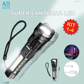 Kit 4 Super Lanterna Tática Led 20.000 Lumens Recarregável USB a Prova Dágua Lanterna com 5 Modos