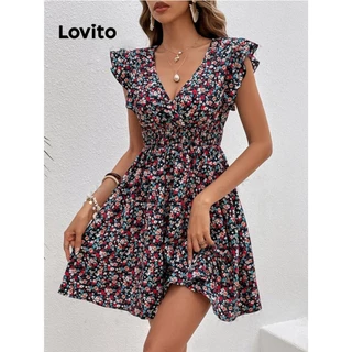 Lovito Vestido Boho Ditsy com babados florais para mulheres LNL74501