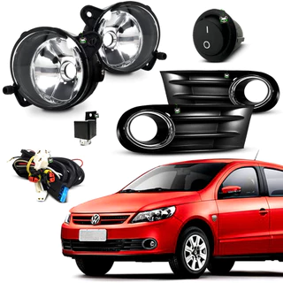 Kit Farol Auxiliar Milha Gol G5 2008 2009 2010 2011 2012 Moldura Preta C/ Aro Cromado Botao Tic Tac