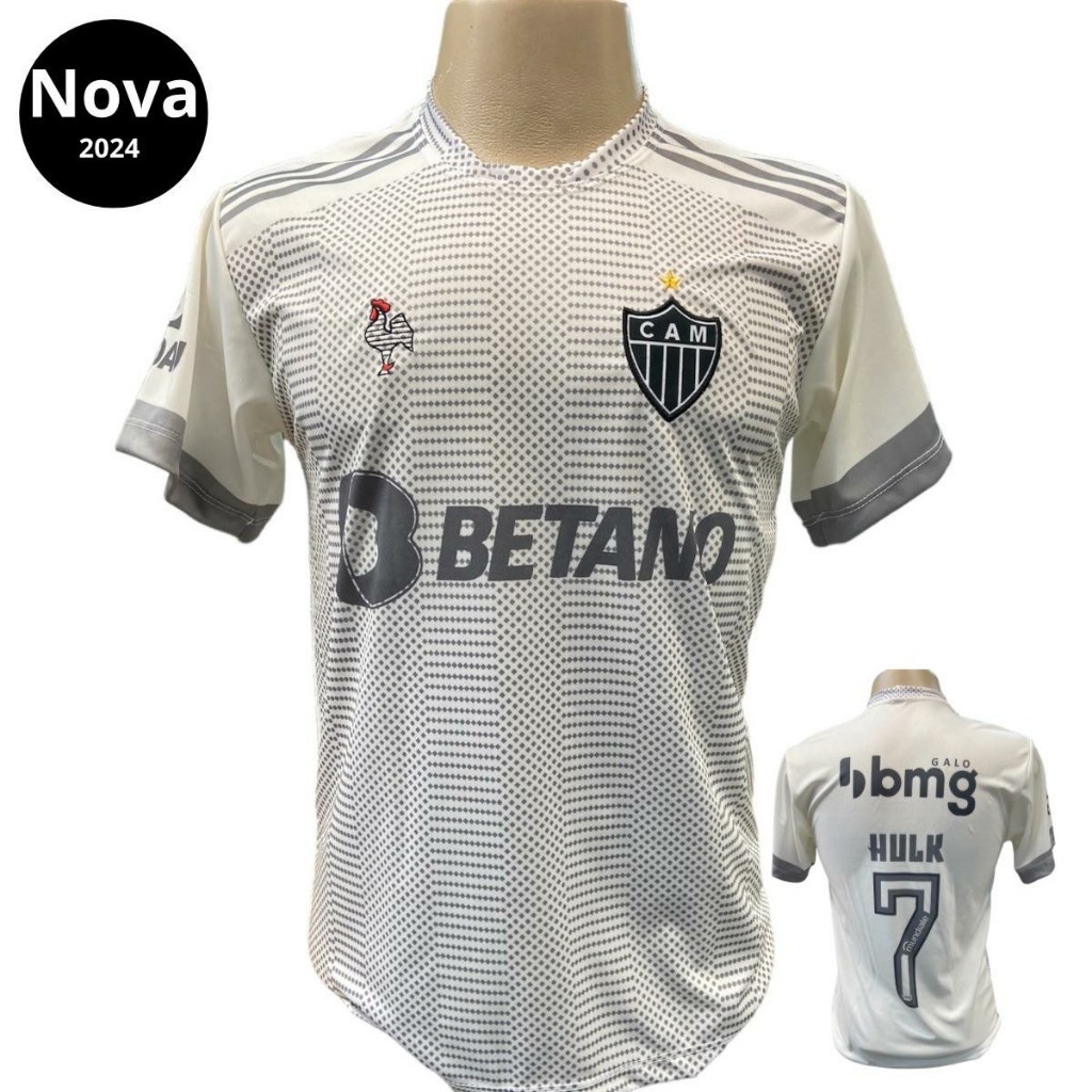 Camisa de Time - Atlético Mineiro/Galo 2 - Temporada 2024 BRANCA CINZA ...