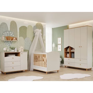 Quarto bebê Completo Berço Americano 3 em 1 Guarda roupas 4 Portas Cômoda 1 Porta 100% MDF