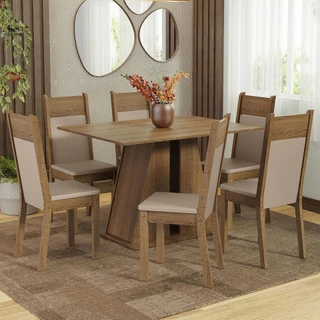 Conjunto Sala de Jantar Mesa Tampo de Madeira 6 Cadeiras Rustic Beverly Madesa em Oferta na Shopee