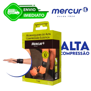 Munhequeira de Alta Compressão Elástica Pulso Aberto Mercur Preta Unidade Envio Imediato