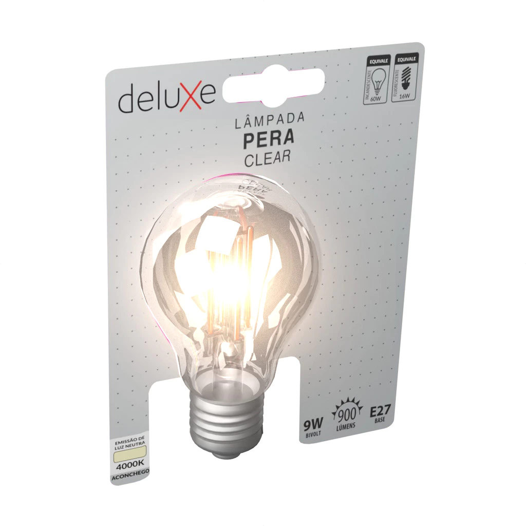 Lampada Led Pera Filamento Clear 9w 4000k Branco Neutro E27 110v/220v Cod: 352020873 Deluxe By Avant
