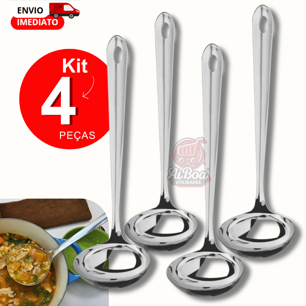 Kit 4 Concha de Inox 23cm para Servir Feijão Sopa e Caldos Utensílio de ...