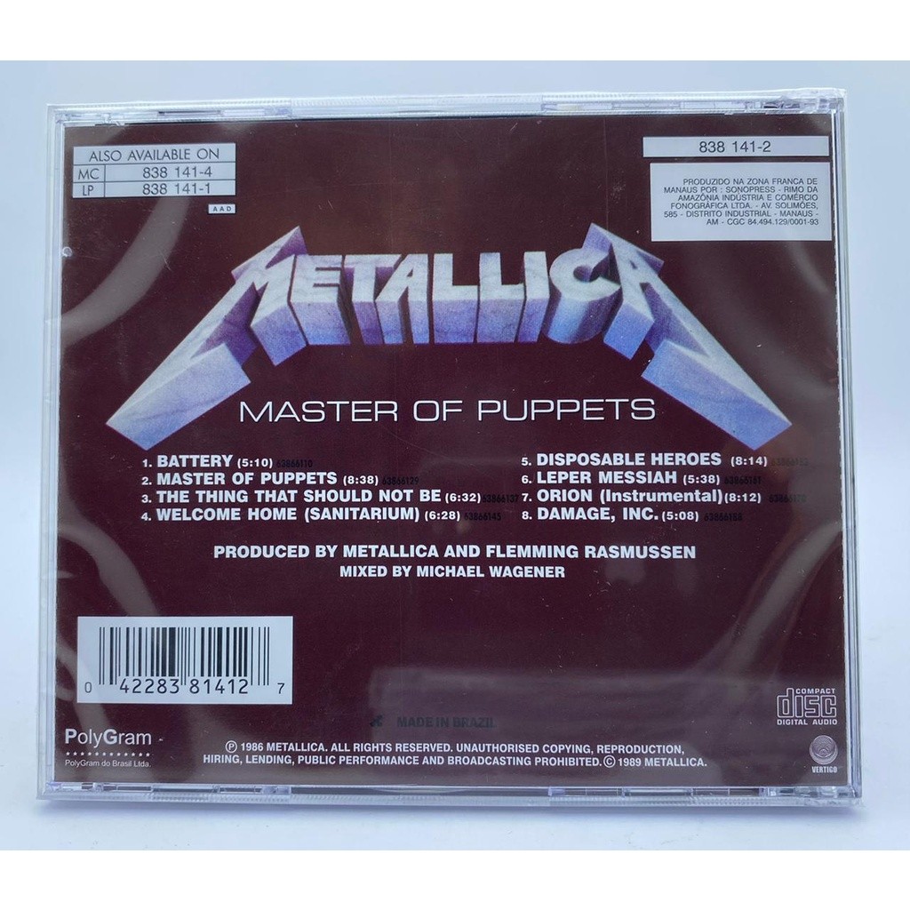 Cd Metallica Master Of Puppets - Original Lacrado | Shopee Brasil