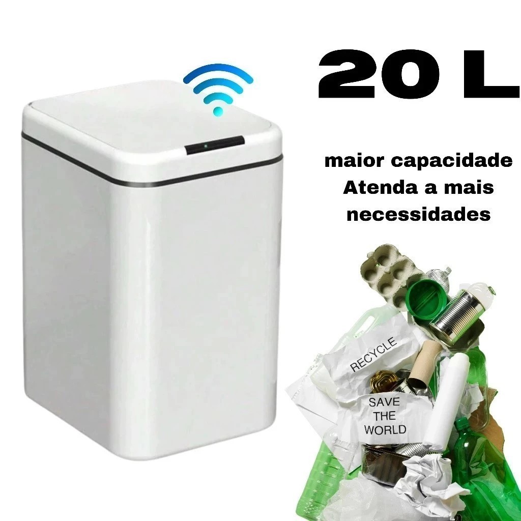 Lixeira com Sensor Automático Inteligente Abre Fácil 20 litros