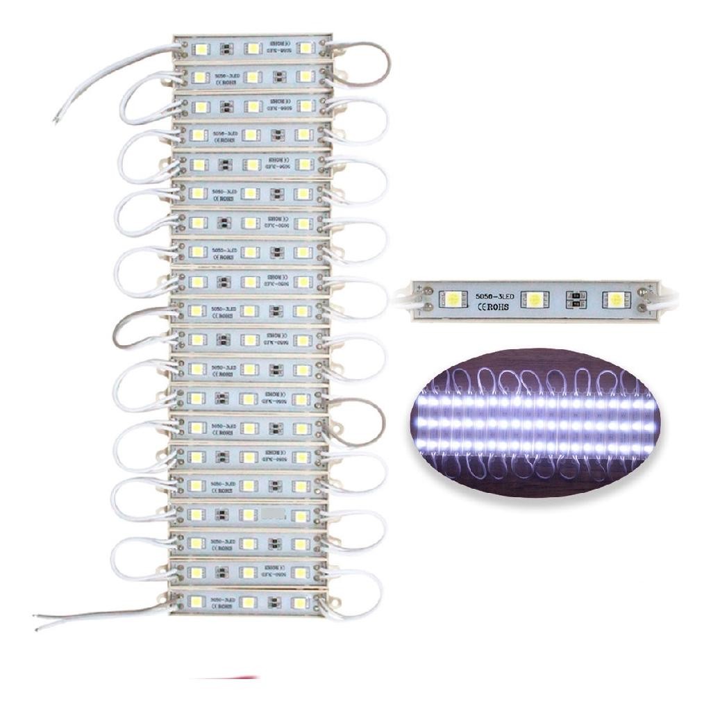 Kit 20 Modulos De Led 3 Leds Branco Frio 5050 0.72W IP65 Resinado