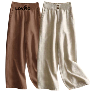 Lovito Calça Básica Lisa com Botões na Frente para Mulheres LNE21224 (Multicolorido)