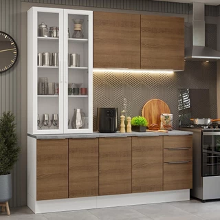 Armário de Cozinha Completa 190cm Branco/Rustic Stella Madesa 03 em Oferta na Shopee