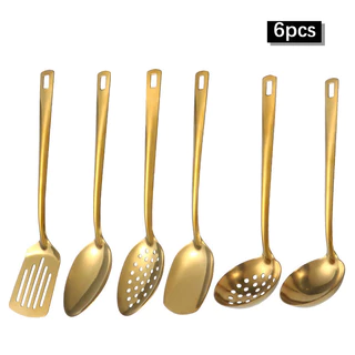 6 Pçs Conjunto De Utensílios De Cozinha De Aço Inoxidável Casa Criativo Coreano Colher De Sopa Dourada Coador Panela Que