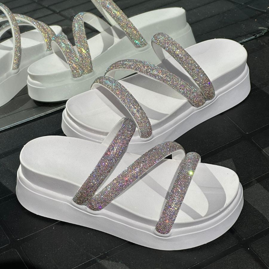 sandalia papete feminina strass brilho alta birken luxo papet brilhante ...