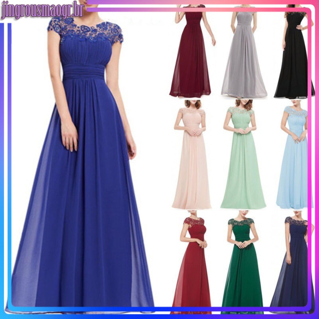Mulheres elegantes vestido longo de renda para jantar/festa Formal 0808 ...