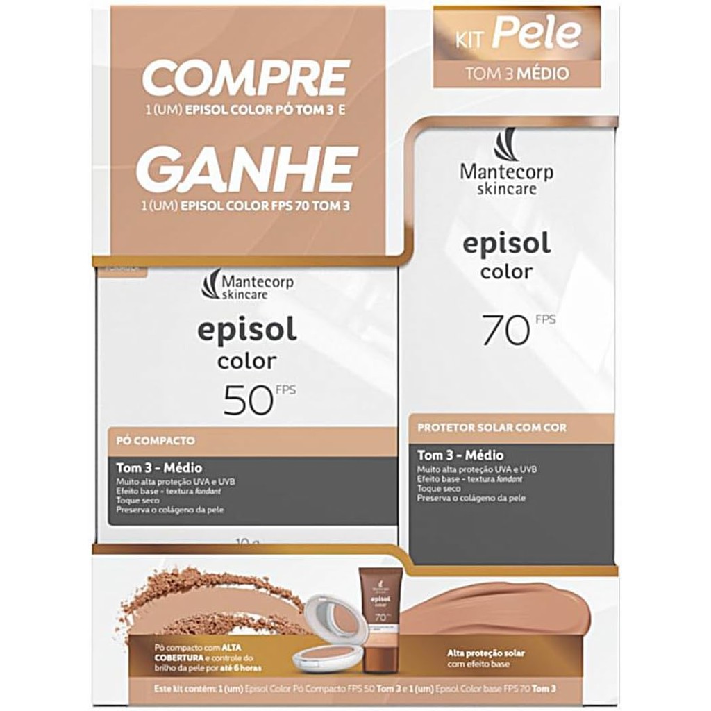 KIT EPISOL COLOR PELE TOM 3 MEDIO FPS70 PÓ + LOÇÃO | Shopee Brasil