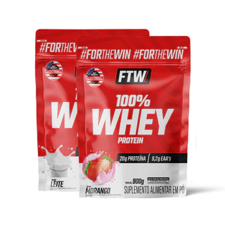 Kit 100% Whey 900gr Refil Leite e Morango FTW