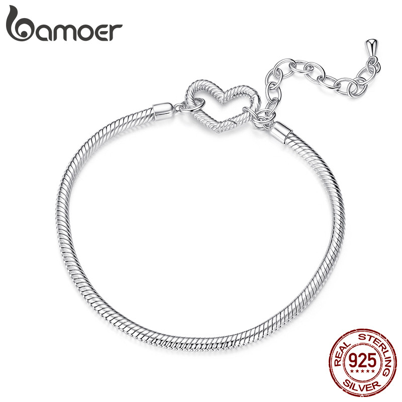 Bamoer 925 Prata Esterlina Pulseira Amor Coração Fundação Corrente Jóias Presente Feminino em Oferta na Shopee