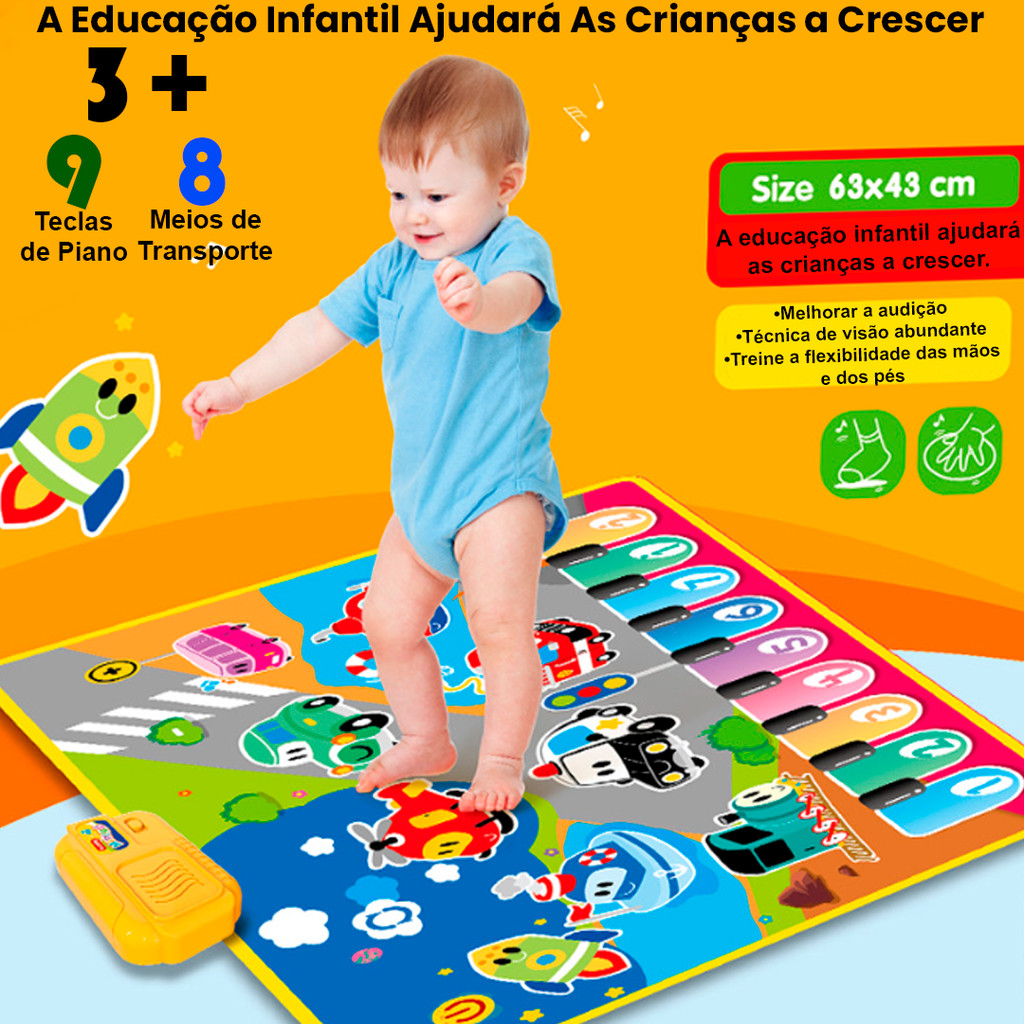 Tapete Piano Musical Som Infantil Baby Educativo Divertido Bebê Interativo Educação Jogo Colorido