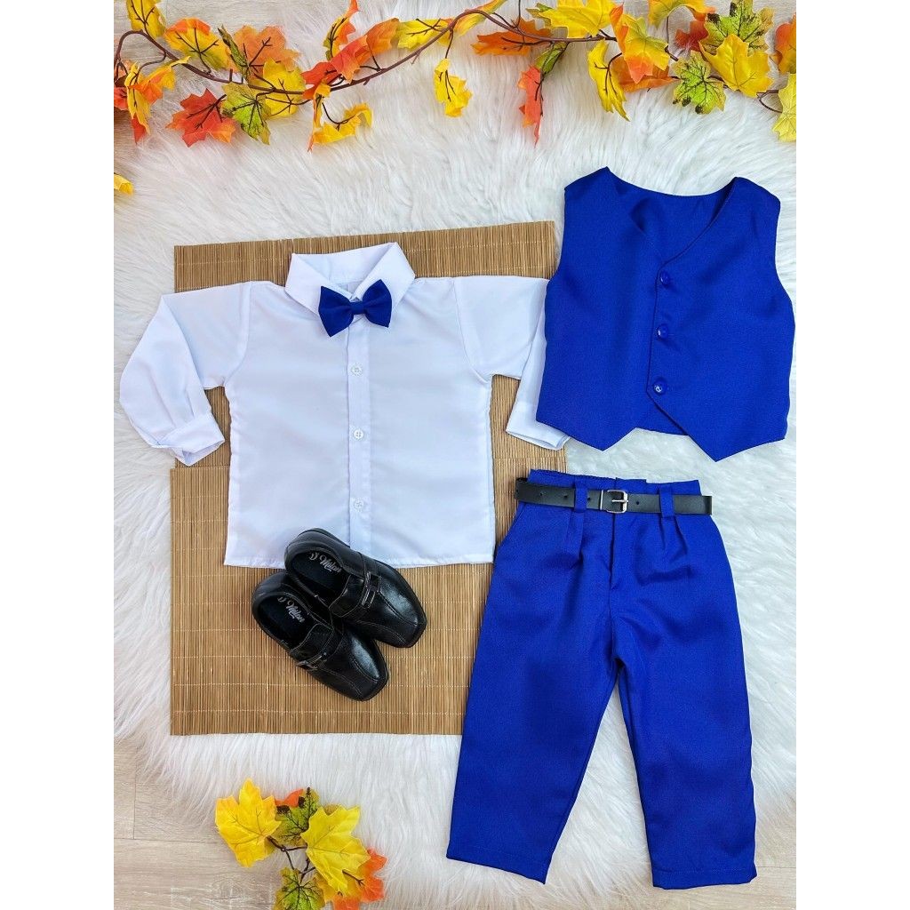 Conjunto Infantil Camisa Branca Calça Colete Grav. Azul Royal | Shopee ...