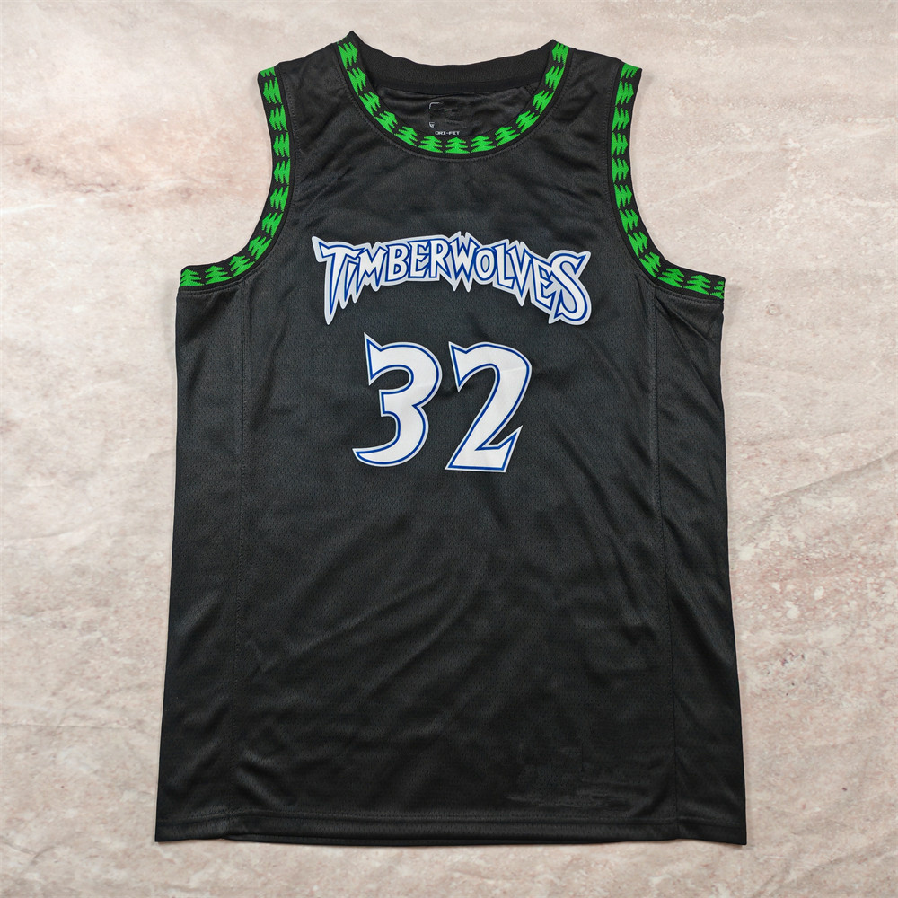 Timberwolves 32 clássico preto Cidades Camisa De Notícias Quentes hotpress nba Basquete