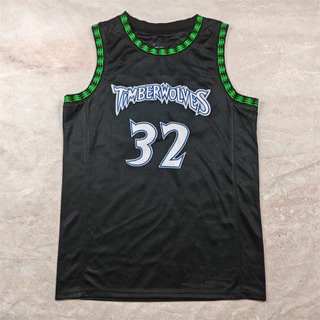 Timberwolves 32 clássico preto Cidades Camisa De Notícias Quentes hotpress nba Basquete