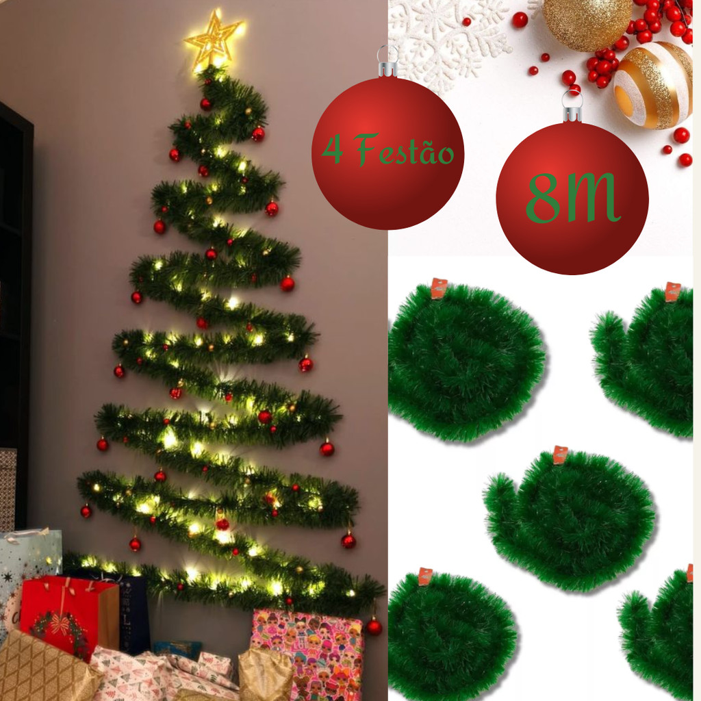 Kit 4 Festão De Natal Verde 2 Metros Cada Enfeite Decoração Natalina ...