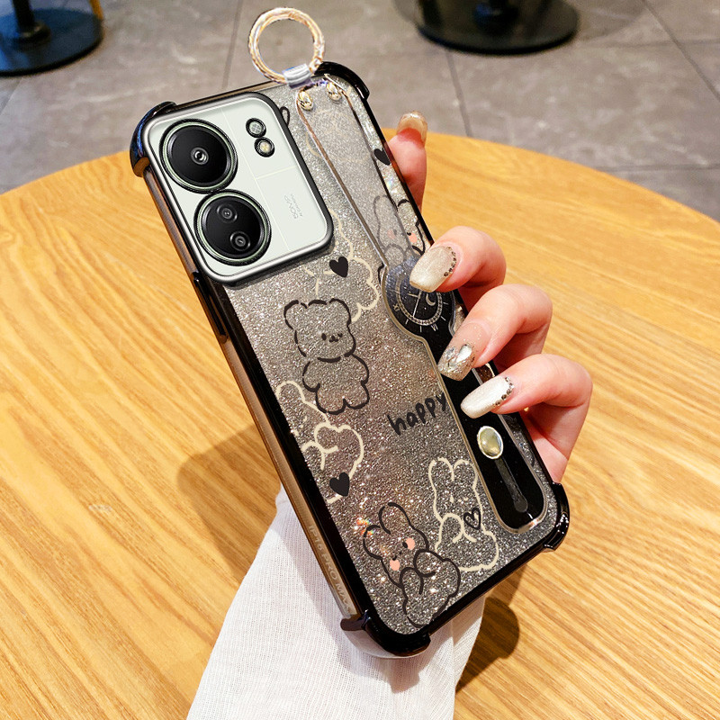 YUXING Funda Transparente Glitter Teléfono Para Xiaomi Poco C65 / Xiaomi Redmi 13C, Chicas Femeninos Delgada Patrón Floral Carcasa Destello, Brillante TPU Case (Gold
