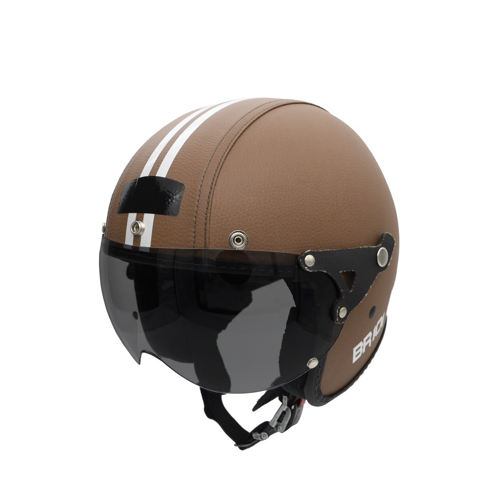 Capacete De Moto Aberto Retro Custom Couro Premium Viseira Fume ...