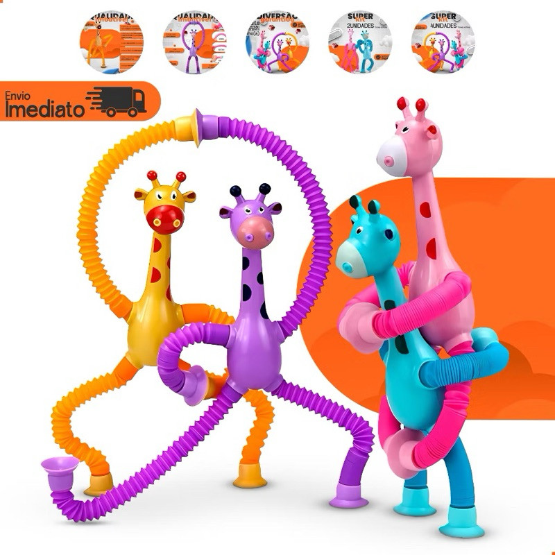 Giocattoli Telescopici A Ventosa 6 Pezzi - Giraffe E Robot Sensoriali Per Bambini