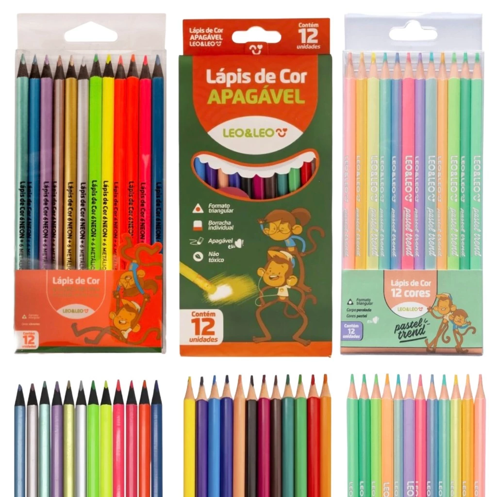 Kit Lápis de Cor 12C-Apagável-Cores Especiais-Tons Pastel