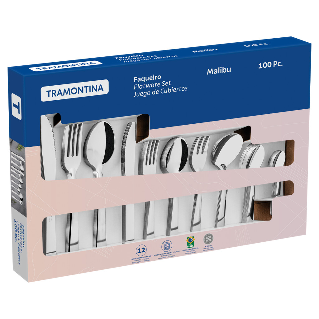 Faqueiro Tramontina Inox Completo 100 peças Malibu Jogo de Talheres ...