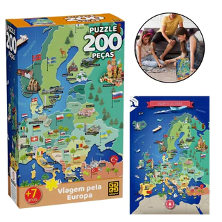 Quebra Cabeça Puzzle 200 Peças Viagem Pela Europa 04559 - Grow