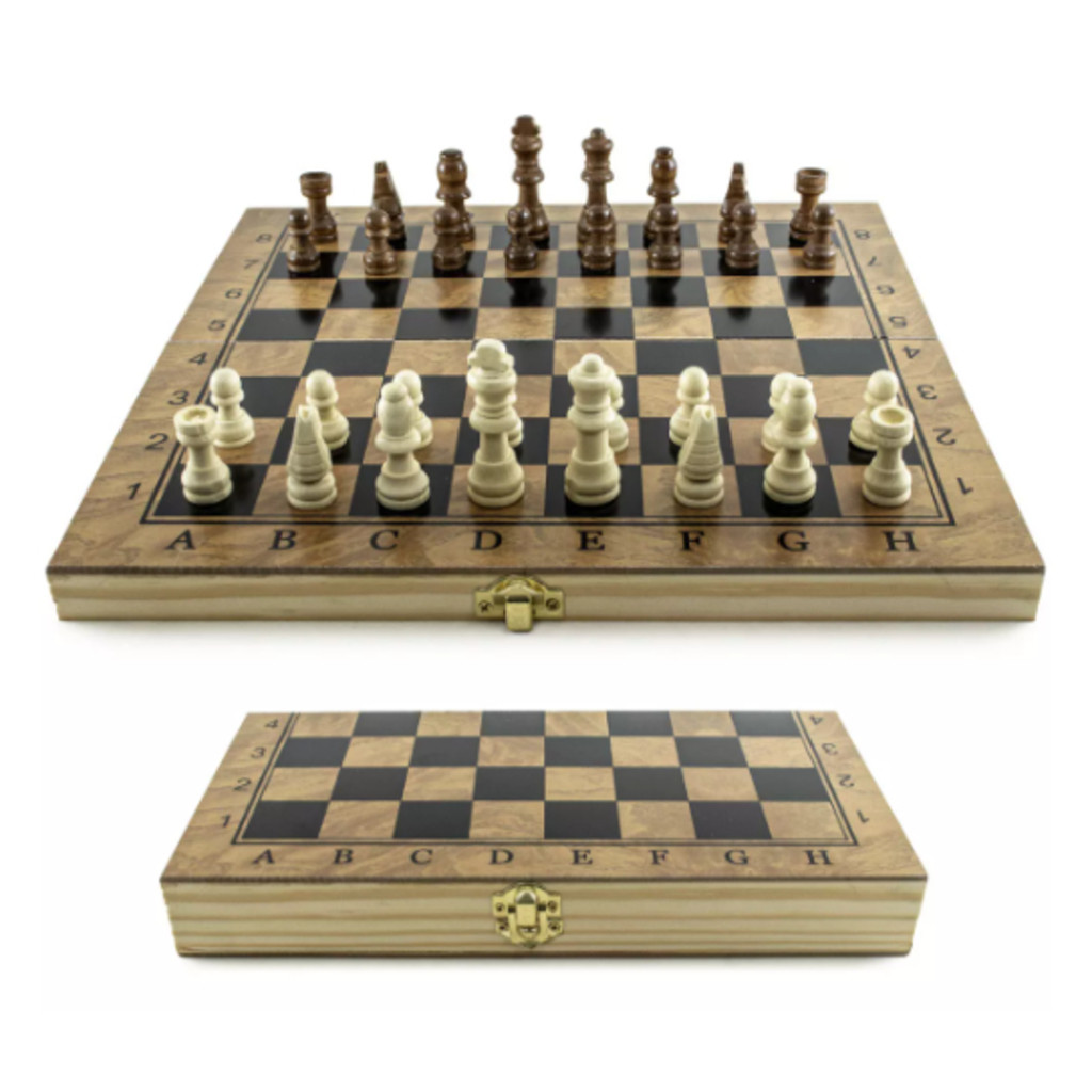 Jogo de Xadrez Dobrável Tabuleiro em Madeira
