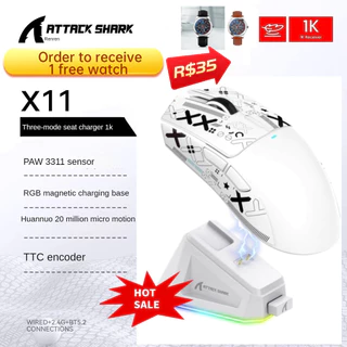 Pronto estoque 2025 Attack Shark X11 2.4G Leve PAW3311 22000dpi 400IPS BT5.0 Jogo sem fio Bluetooth 50G Mouse de três mo
