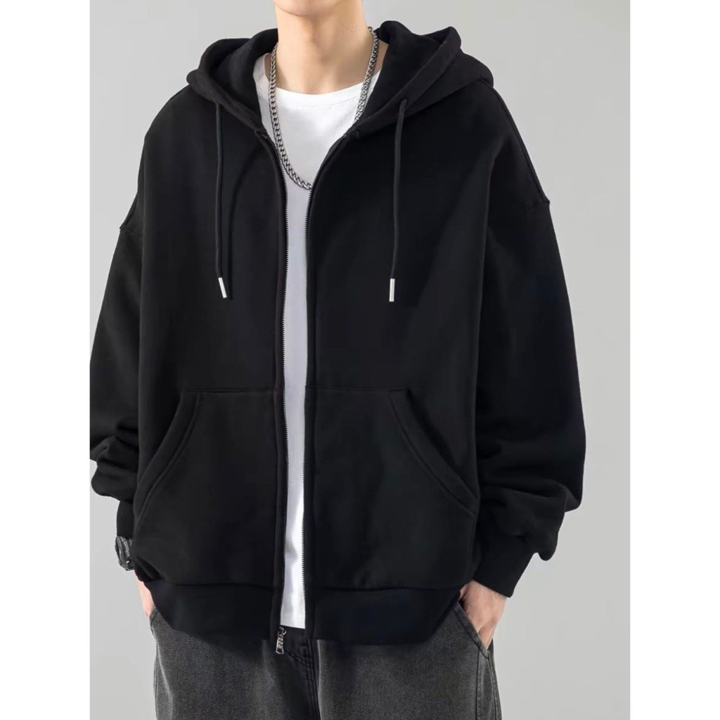 Moletom Blusa Aberto Com Ziper e Capuz de Frio INVERNO LISO CASACO