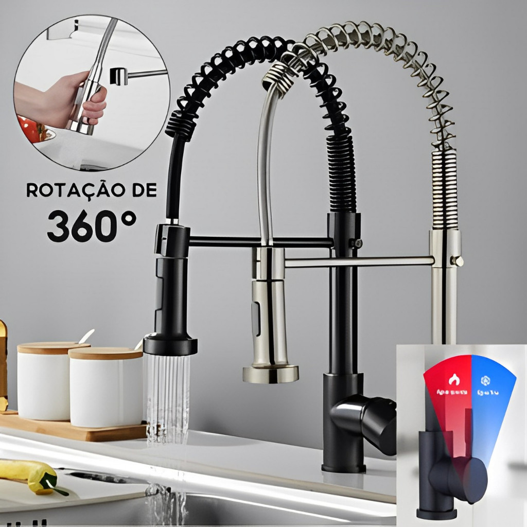 Torneira Gourmet Monocomando com Spray Extensor para Cozinha de Água ...
